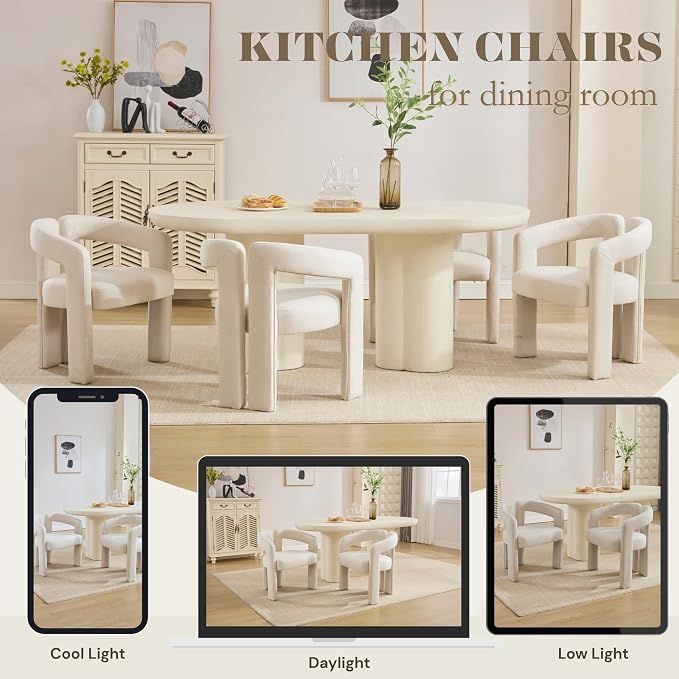 Hyfirm Upholstered Linen Barrel Dining Chairs Set of 4, Modern Accent Kitchen - Image 4