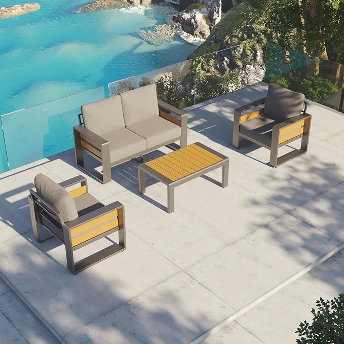 Aoxun Aluminum Patio Furniture Set, 4 Seats Sectional Metal Patio Furniture - Image 8