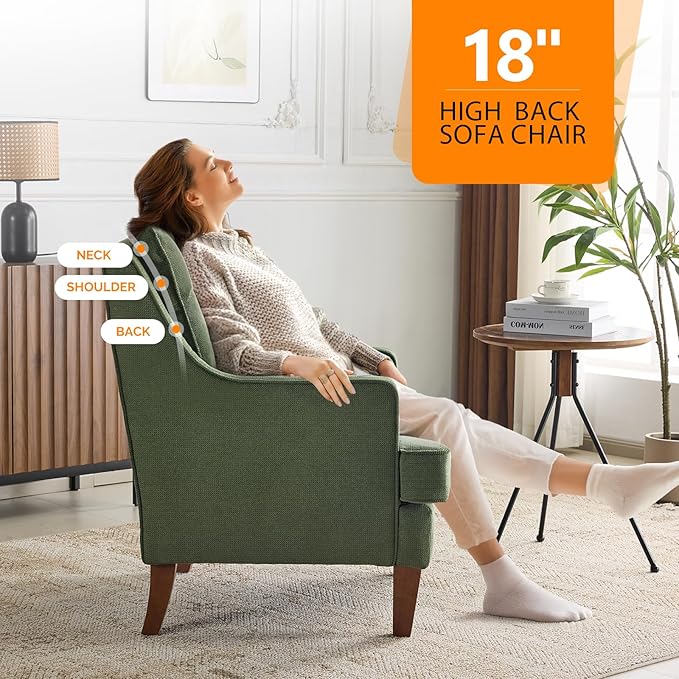 VINGLI Green Accent Chair, Mid Century Modern Chairs, Upholstered Armchair - Image 4