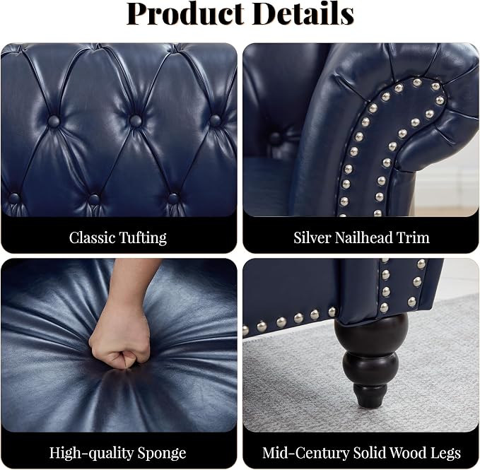 LEVNARY Chesterfield Loveseat, 2 Seater Tufted Couch - Image 5