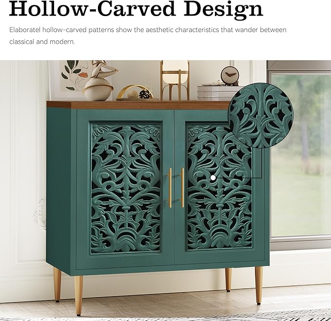 ARTPOWER Accent Cabinet with 2 Doors, Vintage Hollow Carving Buffet Cabinet - Image 4