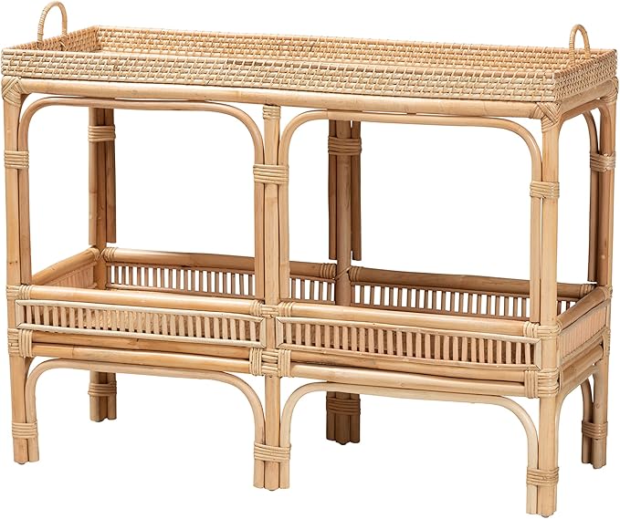 Bali & pari Lombok Modern Bohemian Natural Rattan 2-Tier Console Table by balipari