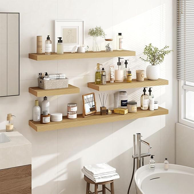 Acovy 36 Inch Floating Shelves, 3D Textured Wood Grain, Wooden Shelves - Image 2
