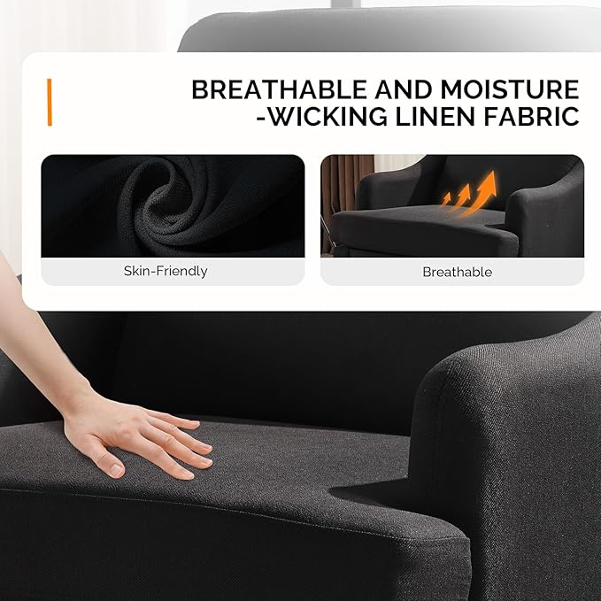 VINGLI Linen Fabric Accent Chair Black, Modern Upholstered Armchair, Comfy Sofa - Image 5