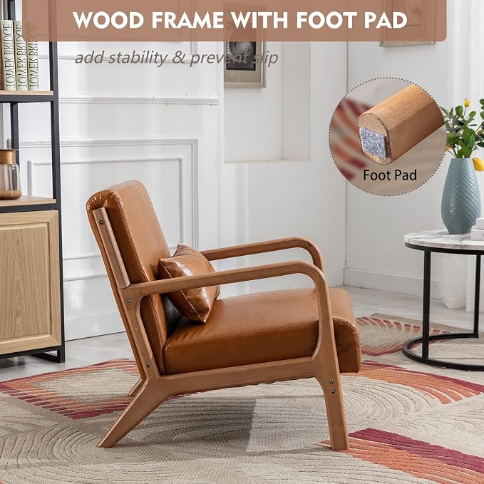ANJ Mid Century Modern Accent Chairs Set of 2, PU Leather Reading Chair - Image 4
