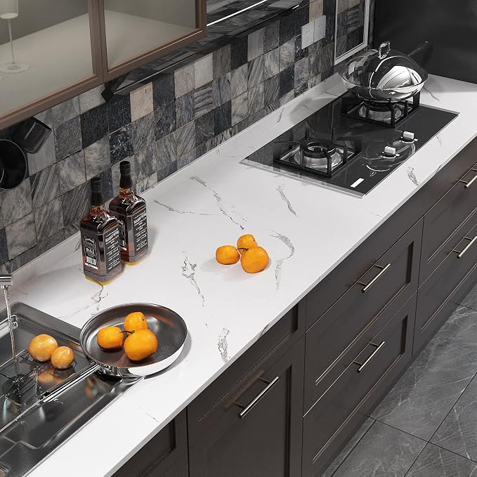 FunStick 36" x 200" White Marble Countertop Contact Paper Waterproof Marble - Image 3