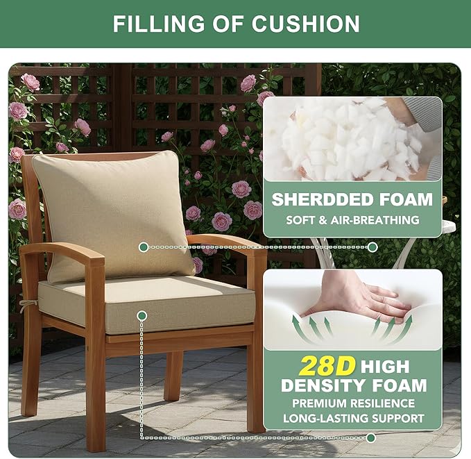 Summsun Outdoor Chair Cushions Set of 4, Faux Linen Patio Furniture Cushions - Image 6