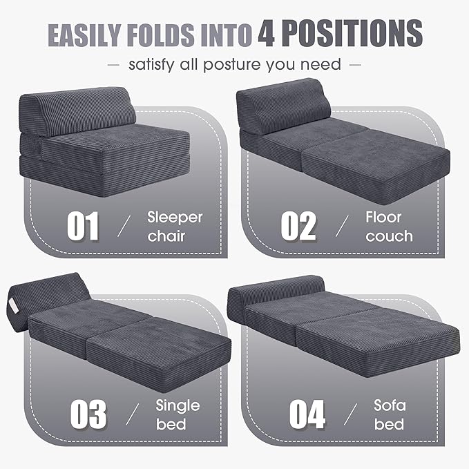 Kasunpul Folding Sofa Bed with Pillow, Memory Foam Fold Out Chair Bed, - Image 5