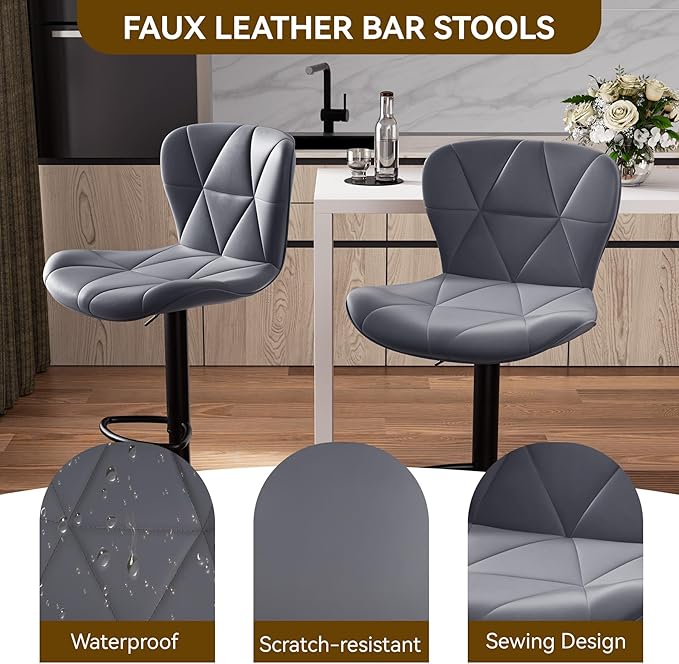 Nalupatio Modern Bar Stools Set of 3, Adjustable Faux Leather Upholstered - Image 4
