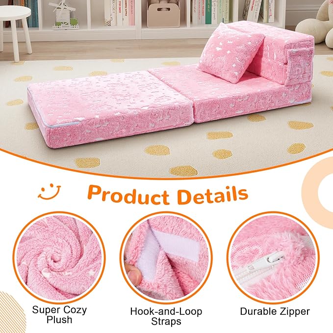 MeMoreCool Glow Pink Unicorn Tri-fold Sofa Bed - Image 7