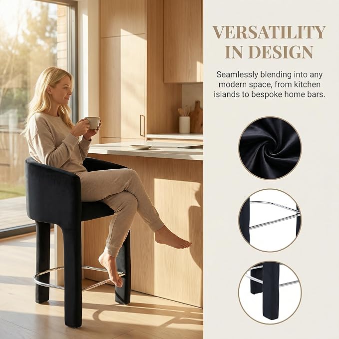 HNY Modern Counter Height Bar Stools Set of 4, 26”H Barrel Counter Stools - Image 3