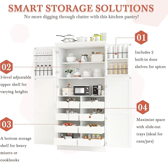 VilroCaz Freestanding Kitchen Pantry Tall Storage Cabinet, Wooden Kitchen - Image 5