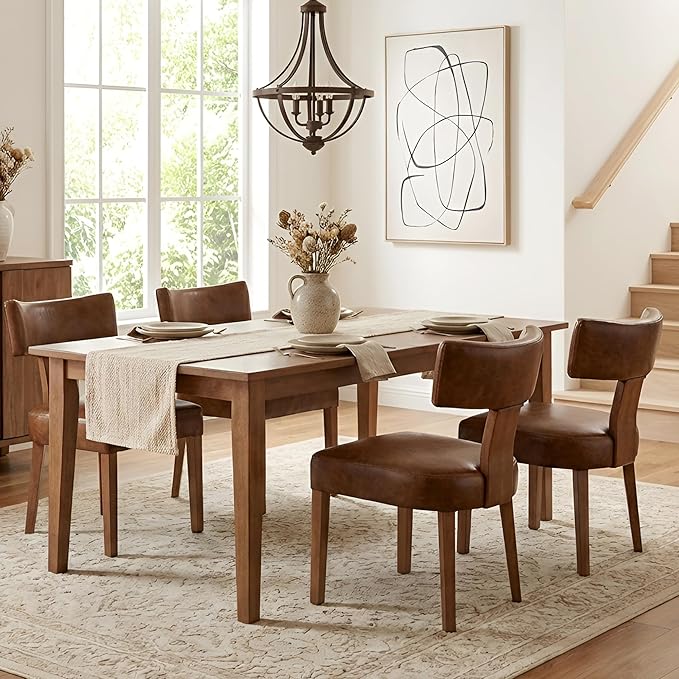 HNY Mid Century Modern Dining Chairs Set of 2, Farmhouse PU Leather Upholstered - Image 7