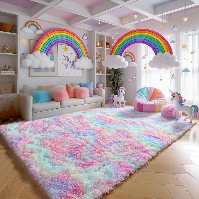 PAGISOFE Fluffy Vibrant Rainbow Rugs - Image 3