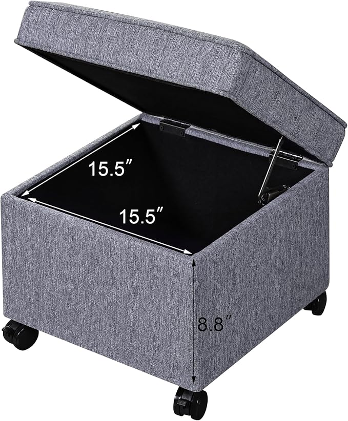 Adeco 17.5 Inch Square Storage Ottoman - Image 9