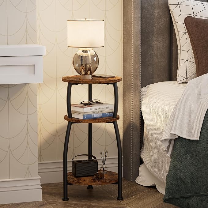 Small Round Side Table for Small Spaces, 3-Tier End Table - Image 2