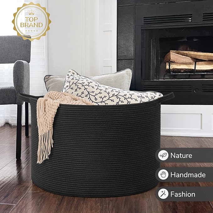 INDRESSME 115L Extra Large Black Blanket Basket, Dog Toy Bin Shoe Baskets Toy - Image 7