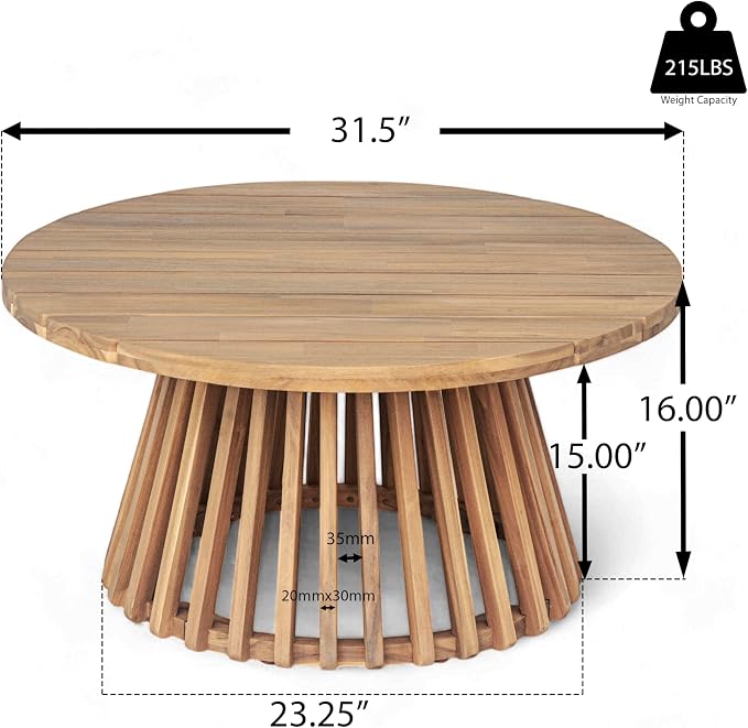 Merax Patio Outdoor Acacia Wood Round Coffee Table - Image 7
