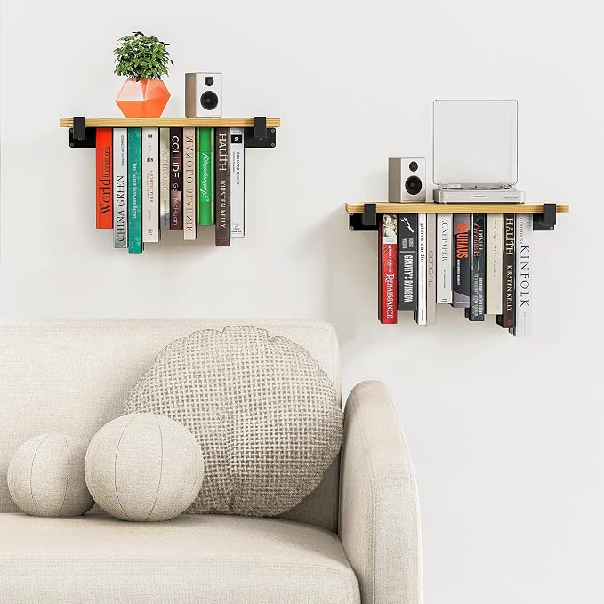 NANATI 2 Set of Floating Bookshelf, Pine Wood Invisible Bookshelf, Hanging - Image 2