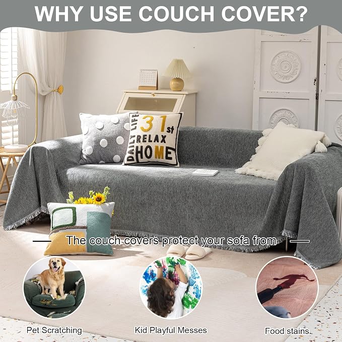 VClife Boho Chic Couch Cover, Soft Chenille Couch Covers - Image 3