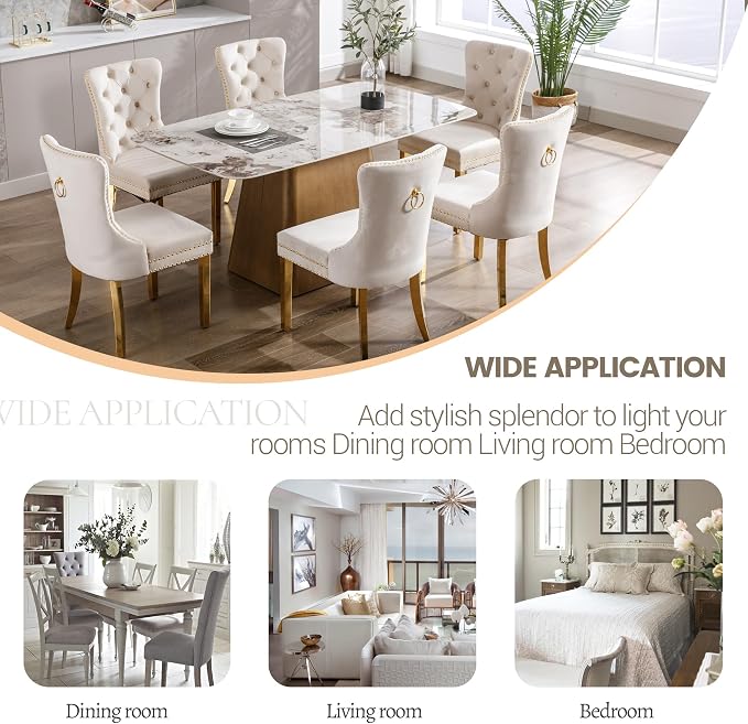 KCC Velvet Dining Chairs Set of 2, Upholstered High-end Tufted Dining Chair - Image 7
