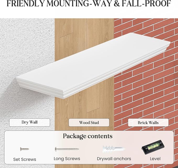 Fun Memories Floating Shelves 55 Inch Long, 9.3 Inch Deep Classic Crown Molding - Image 6