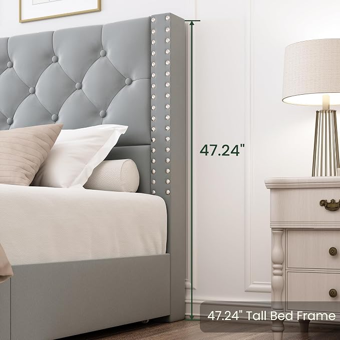 LARMACE Queen Size Bed Frame Upholstered Platform Bed - Image 9