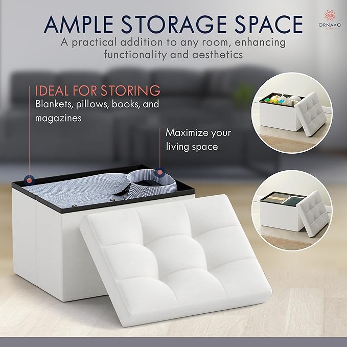 Ornavo Home Small Storage Ottoman, Foldable Collapsible Rectangle Linen Ottoman - Image 4