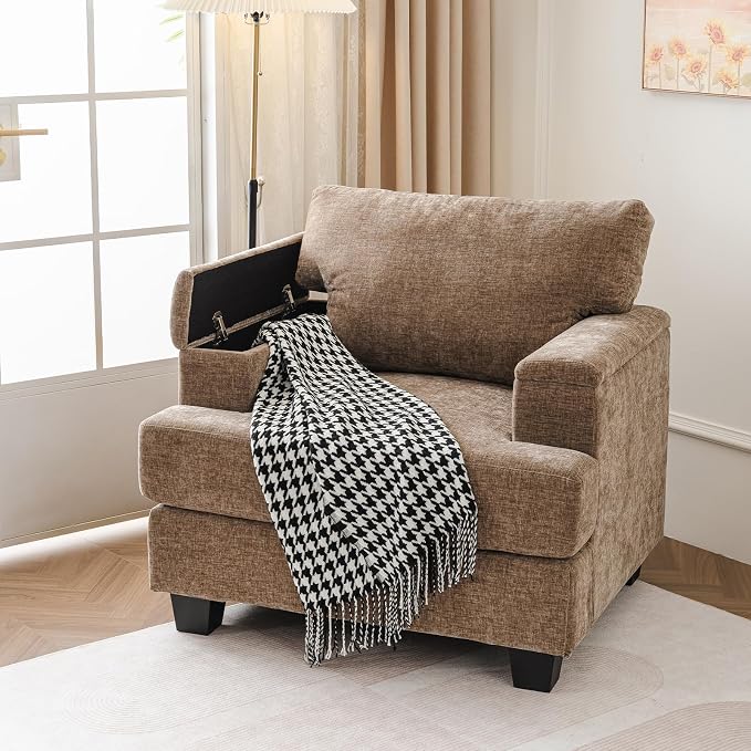 Oversized Accent Chair with Armrest Organizer, Living Room Chairs with 7.8'' by Fryruwa