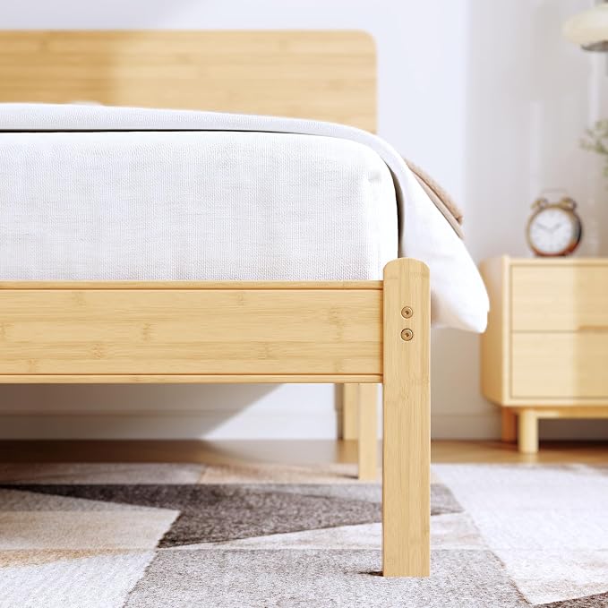 BOSRII 14in High Solid Bamboo Wood Platform Full Size Bed Frame - Image 5