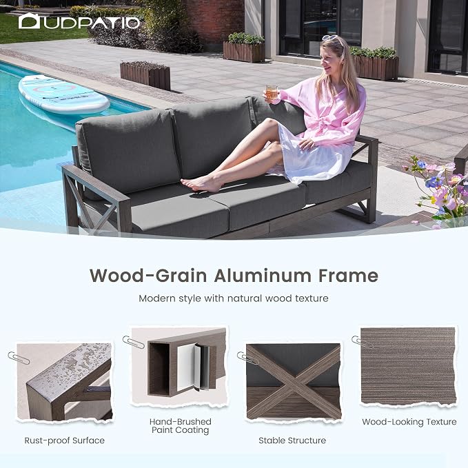UDPATIO Aluminum Patio Furniture Set, Faux Wood Grain Modern Outdoor Furniture - Image 4
