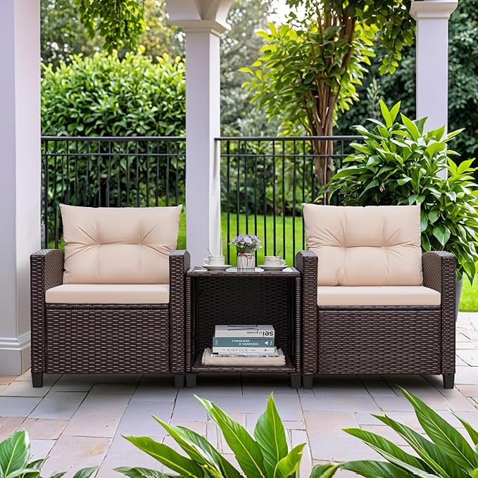 Greesum 3 Pieces Patio Furniture Sets Outdoor PE Rattan Wicker Chairs - Image 3