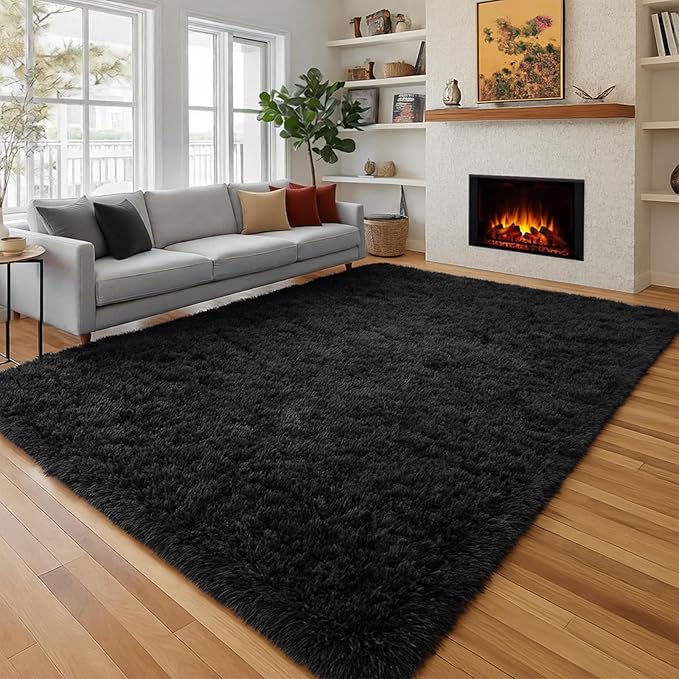 PAGISOFE Black Fluffy Shag Area Rugs - Image 4