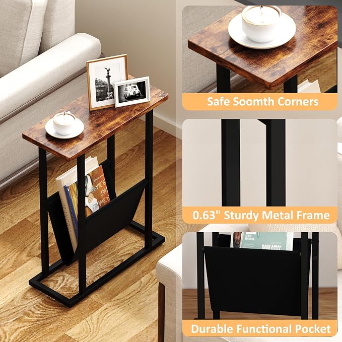 Yusong Narrow Side Table for Small Spaces, Small End Table Set of 2 - Image 4