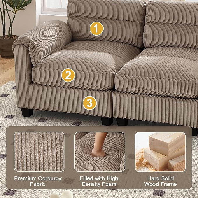 HAOMARKETS Corduroy Sofa Set, Upholstered Armchair and 3-Seater Couch - Image 4