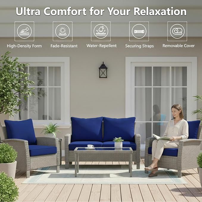 24x24 Inch Outdoor Chair Cushions Set of 4, Patio Furniture Cushions - Image 2