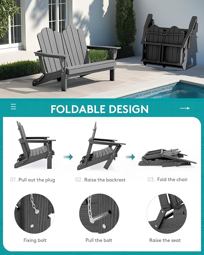 SERWALL Adirondack Bench, HDPE All-Weather Adirondack Loveseat, Outdoor - Image 5