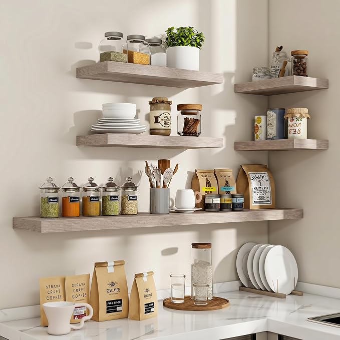 Acovy 24 Inch Floating Shelves, 3D Textured Wood Grain, Wooden Shelves - Image 7