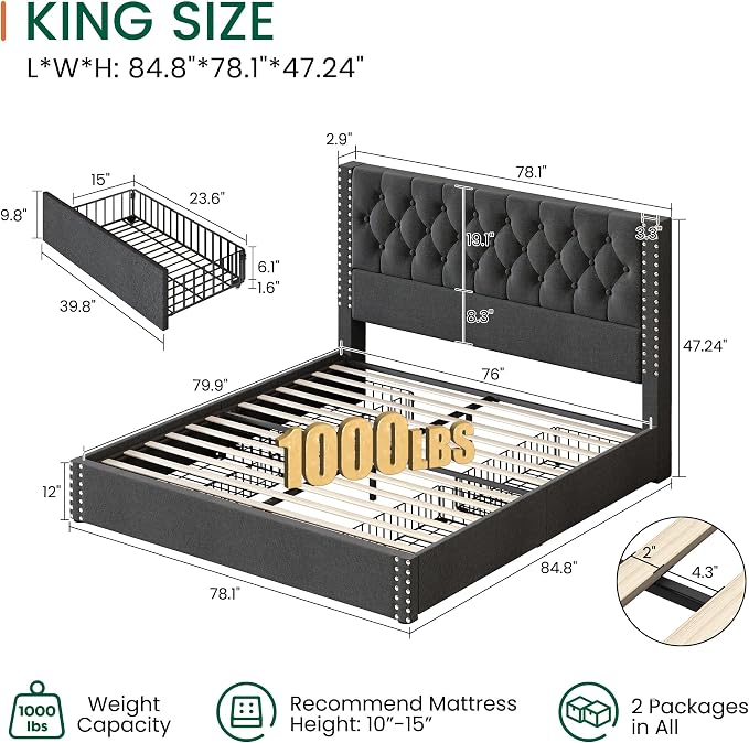LARMACE King Size Bed Frame - Image 2