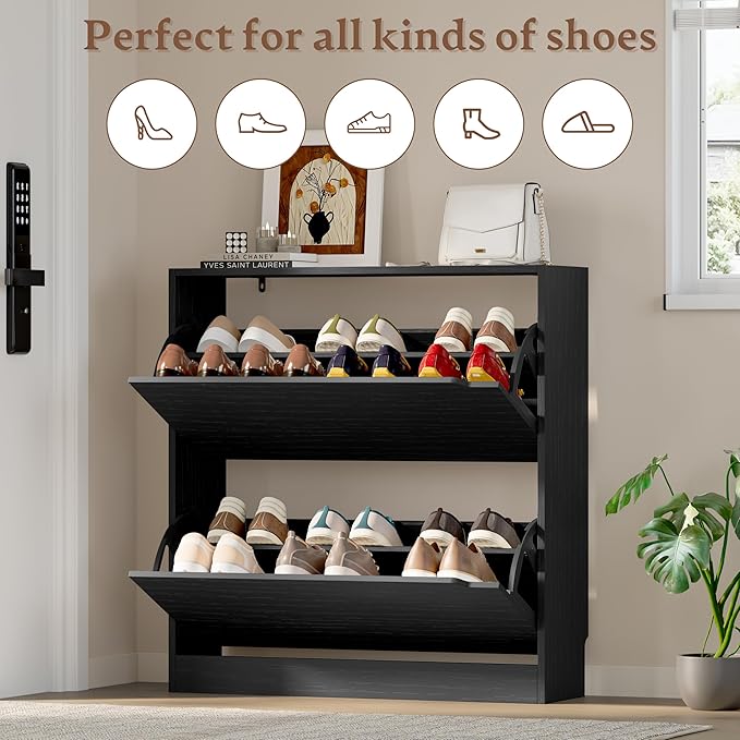 BORNOON Shoe Cabinet with 2 Flip Drawers, Slim Narrow Shoe Storage Cabinet - Image 4
