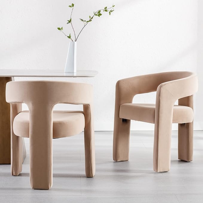 RIVOVA Modern Barrel Dining Chairs Set of 5, Velvet Upholstered Accent Side - Image 3