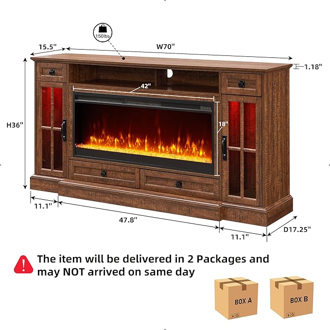 OKD Fireplace TV Stand for 80 Inch TV, Farmhouse Entertainment Center - Image 4
