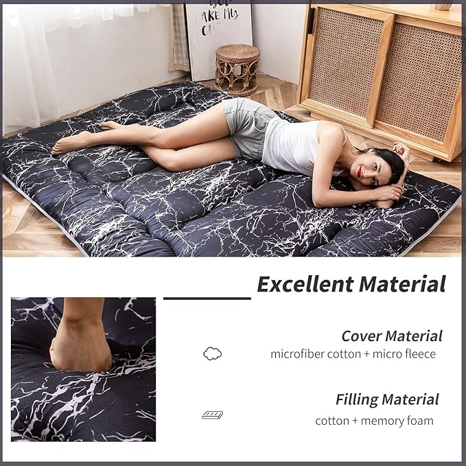 MAXYOYO Black Marble Printed Japanese Futon Floor Mattress, Thicken Sleeping - Image 4