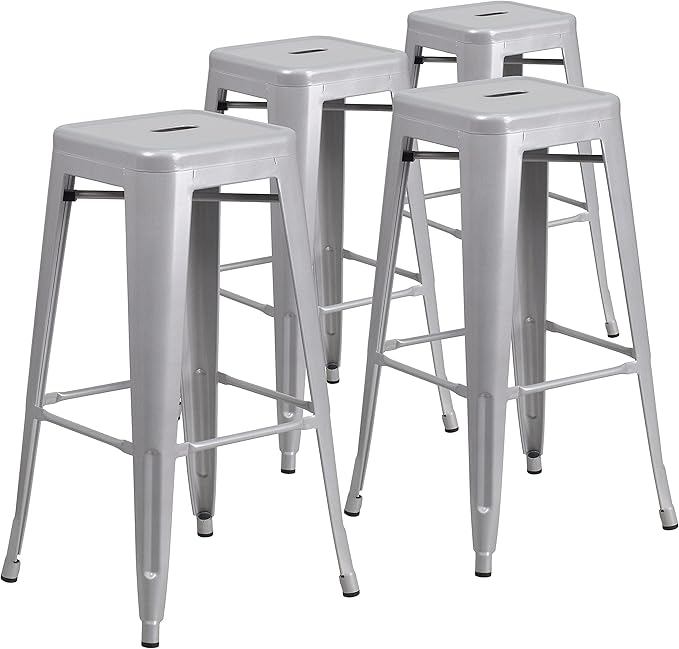 Flash Furniture Lily 4 Pack Commercial Grade 30" High Backless Silver Metal by FlashFurniture