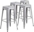 Flash Furniture Lily 4 Pack Commercial Grade 30" High Backless Silver Metal by FlashFurniture