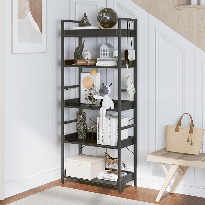 HCHQHS 5 Tier Bookshelf, Adjustable Industrial Bookcase, Vertical Tall Book - Image 6