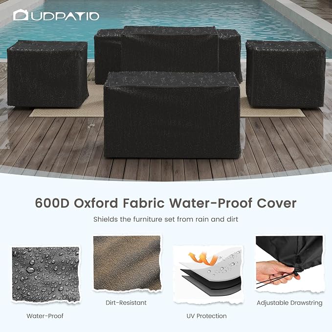 UDPATIO Aluminum Patio Furniture Set, Faux Wood Grain Modern Outdoor Furniture - Image 8