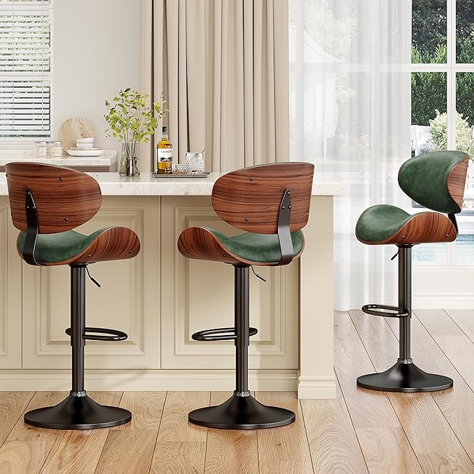 YaFiti Bar Stools Modern PU Leather Adjustable Swivel Barstools, Kitchen - Image 7