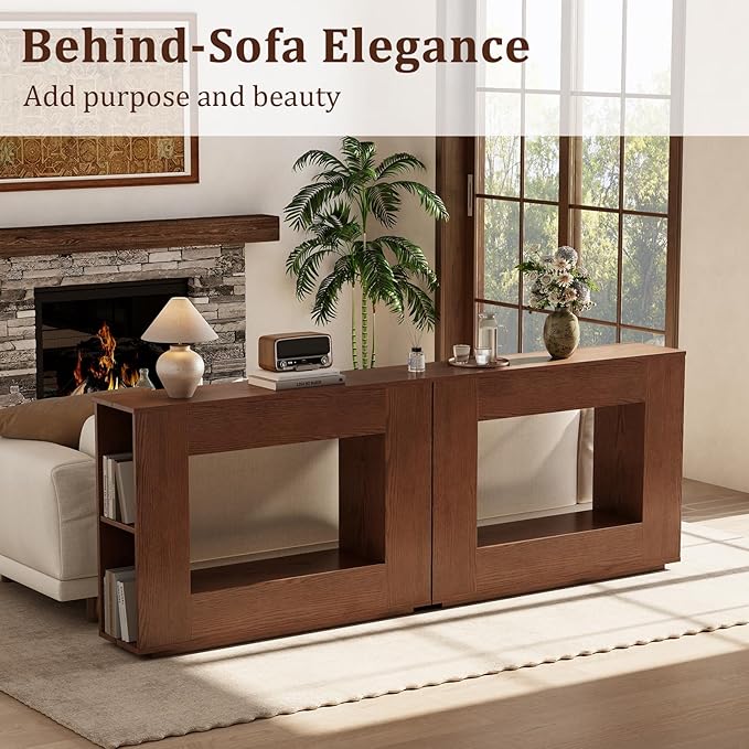 Walnut Console Table with Storage, 47.2" W Farmhouse Entryway Table, Long Sofa - Image 6