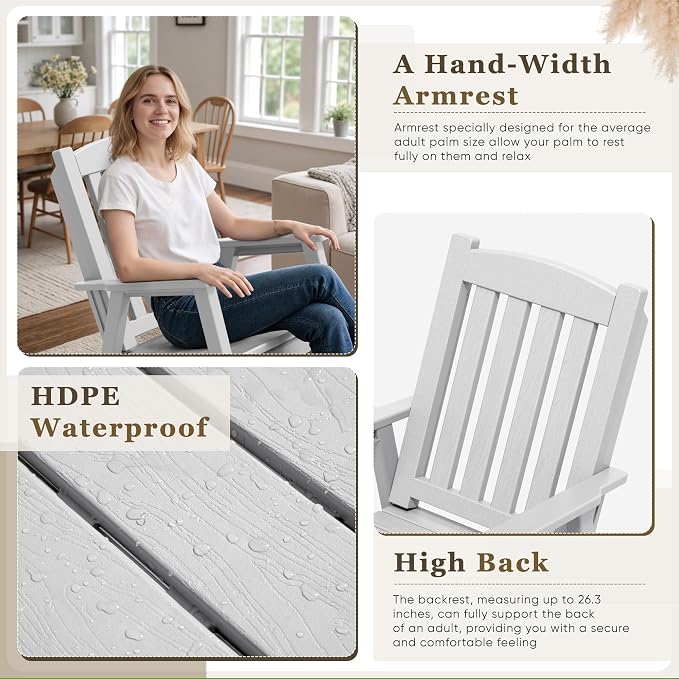 Greesum Set of 2 Outdoor Rocking Chair, Rust-Proof & UV-Resistant, Comfortable - Image 4